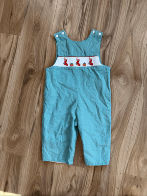 Anavini Handsmocked Kids Boys Green Gingham Embroidered Smocked Christmas Romper