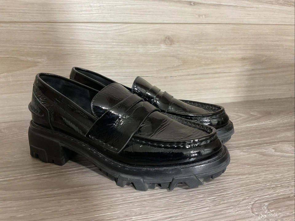 Rag & Bone Shiloh Black Patent Leather Loafers 37.5 7 Academia Lug Sole 90s Y2K - Image 2 of 4