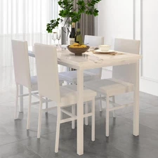 5 PCS Kitchen Dining Table Chair Set Dining Room Set Faux Marble Faux Leather