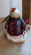 Vintage HELLO LITTLE BIRDIE Lang Company Snowman Figurine 2005 By Debi Hron
