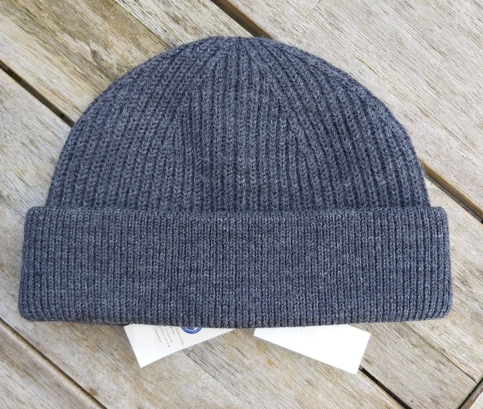 Genuine ARKET of Sweden Dark Grey FISHERMANS 77% Wool BEANIE Hat MENS Dockyard