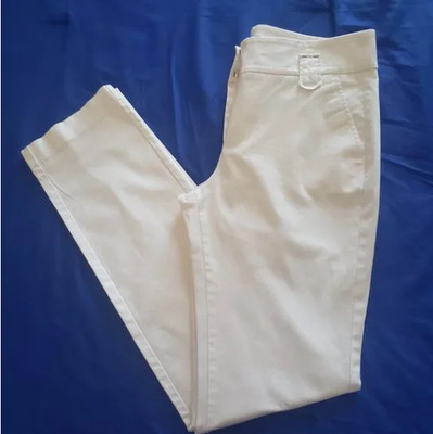 MNG by Mango Straight Leg Pants Size 8x33 White Cotton Stretch Mid Rise Stretch