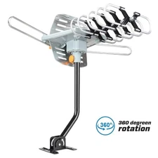 990 Mile HDTV Outdoor Amplified TV Antenna 36dB Rotate 360° UHF VHF FM with Pole