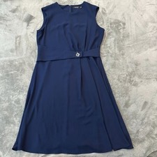 Lauren Ralph Lauren Navy Blue Sleeveless Dress Women's 16 Belted Fit and Flare