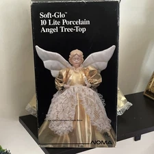 Vintage Christmas Noma Soft-Glo Lighted Angel Tree-Top 12” Gold White