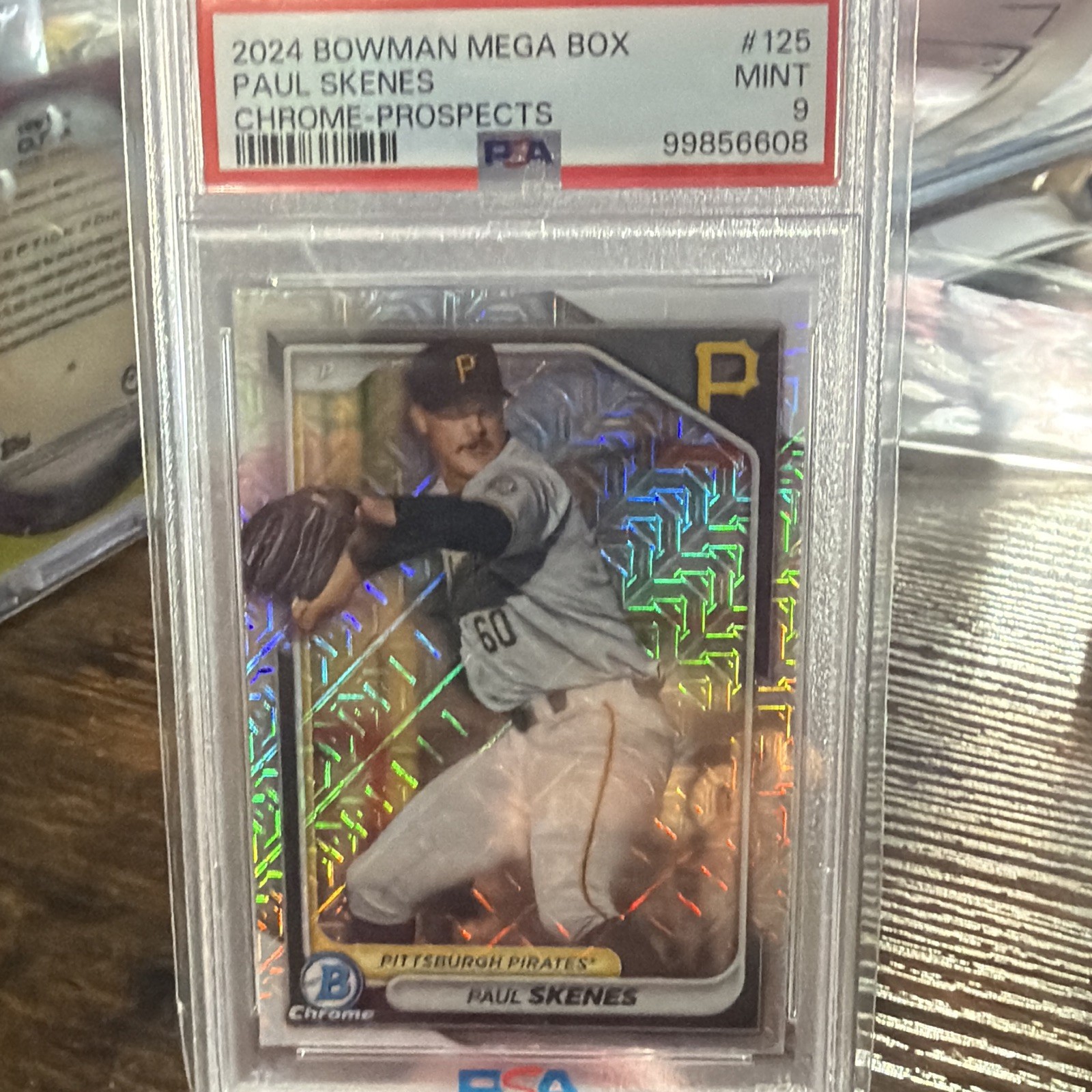 Bowman 2024 Mega Box Paul Skenes Chrome Prospects #125 PSA 9 Pirates view 1
