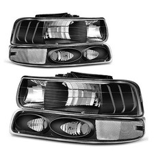 Headlight Assembly Compatible with 1999-2002 Chevy OE - Black/Clear/Clear