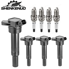 Ignition Coil Pack and Iridium Spark Plug Set of 4 For Hyundai Kia UF651 97390