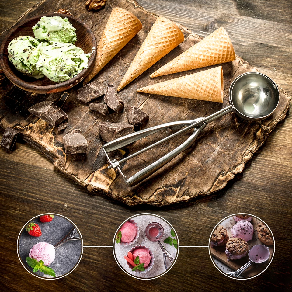 AEX Heavy Duty Stainless Steel Ice Cream Scoop with Trigger 22.5cm Dessert Tool - Image 3 of 4