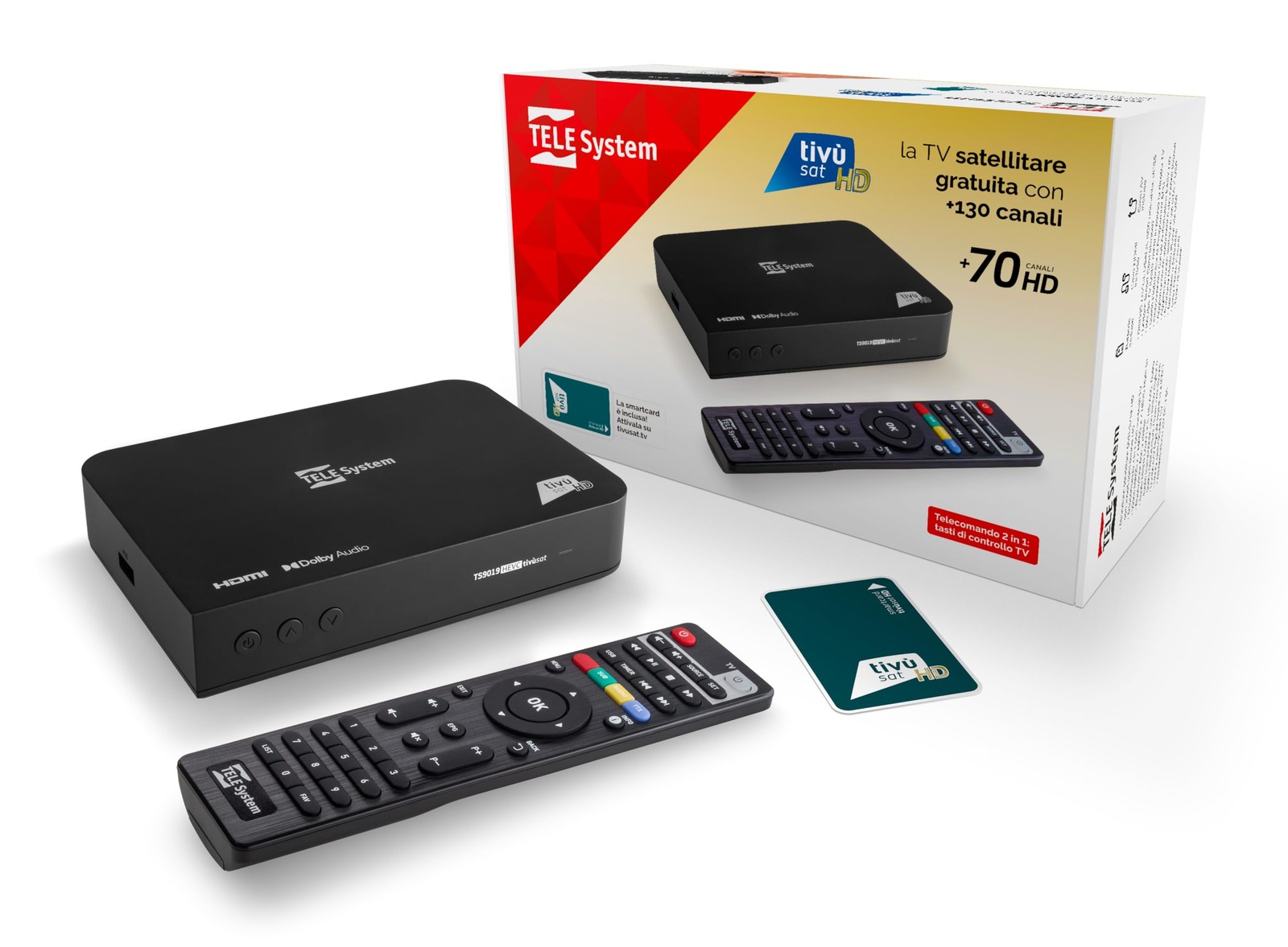 Tele System Decodificatore Satellitare TS9019HEVC con Smartcard Tivùsat Classic