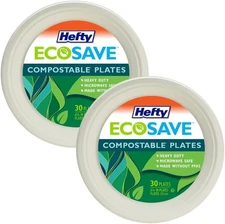 Sustainable 6-3/4 Inch Plates, Compostable, 30 Count, 2-Pack