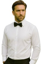 White Buttoned Men's Dress Shirt, Tailored Fit, Double Cuff