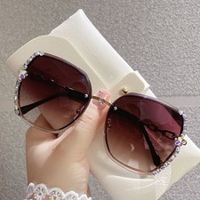 Woman Rimless Rhinestone Sunglasses; Women Oversized Rimless Gradient Stylish De