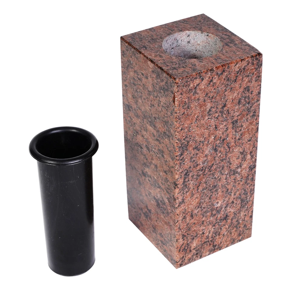 Grab-Vase Granit Vanga eckig Friedhof-Vase Grab-Schmuck Blumen-Vase Hochwertig - Bild 2 von 3