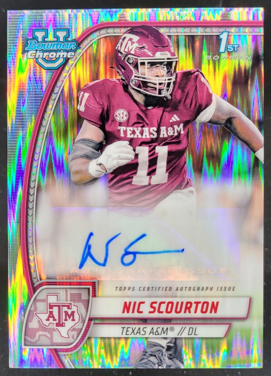 2024 Bowman Chrome University Nic Scourton Prospect Auto Stealth Refractor BW10