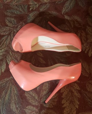 THBOXES Coral Pink Peep Toe Platform Heels-Size 40 (Fits like US 8.5) Vintage