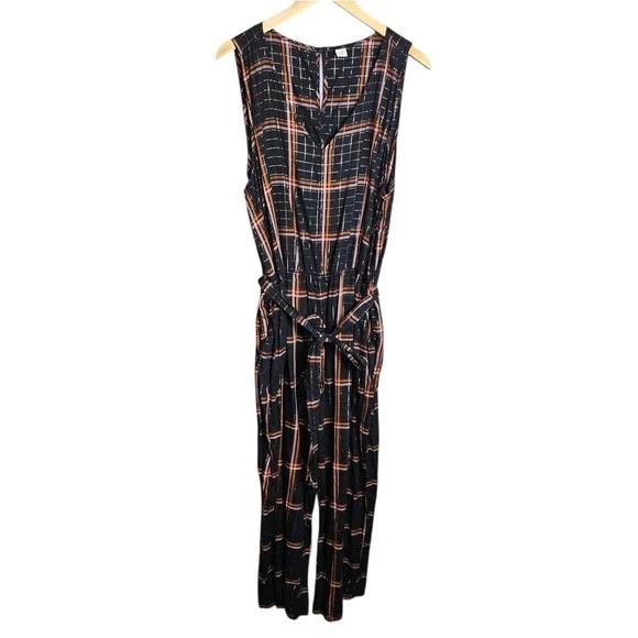 Mono Antiguo Azul Marino Negro Naranja A Cuadros Sin Mangas Recortado Pierna Ancha Talla XXL Foto 4 de 4