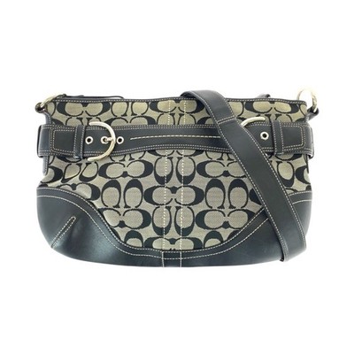 COACH Signature E06K-7077 Shoulder Bag Messenger Bag black gray canvas/leather