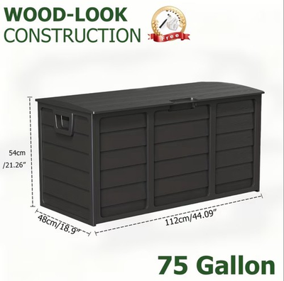 #ad 75 Gallon Heavy Duty Outdoor Deck Box – Waterproof Patio Storage Box with Hinged $30.49