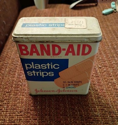Vintage Johnson & Johnson Band-Aid Tin Plastic Strips Almost Full