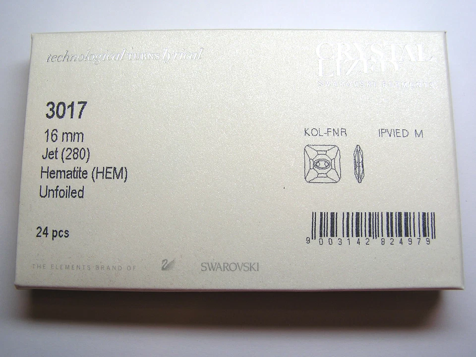 VINTAGE Swarovski® Kristall Quadrat Knöpfe #3017 - 16mm - JET HÄMATIT - 24 Stück - Bild 2 von 4