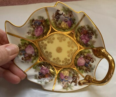 Western Germany Fragonard Hand Painted Love Story Leaf Trinket Dish