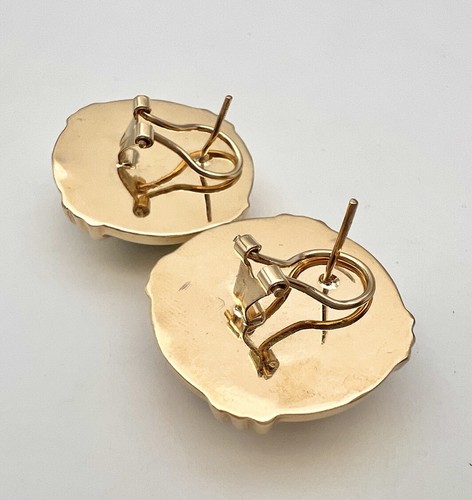 Designer 14k Yellow Gold Spiderweb Turquoise Omega Back Post Earrings 13.5g - Picture 4 of 5