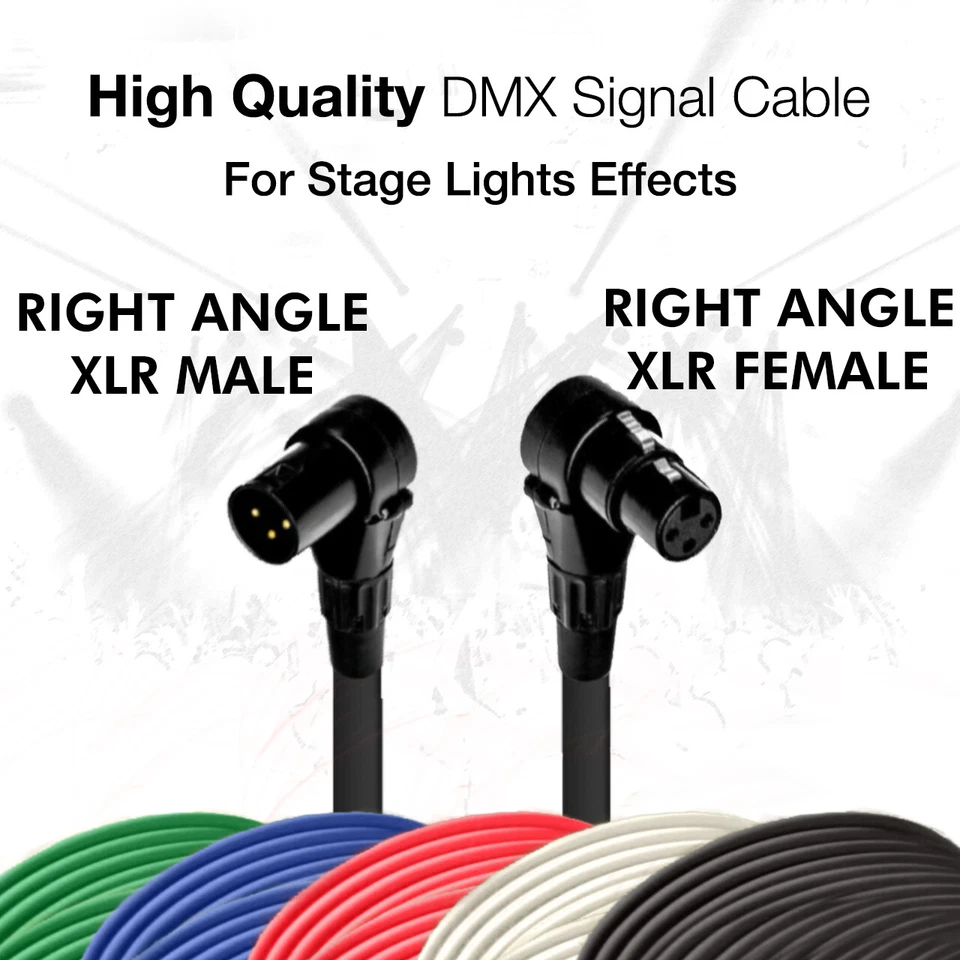 DMX Patch Cable 3-Pin Right Angle XLR Male to Female - 120 ohm DMX512 Data Cord - Image 2 of 4