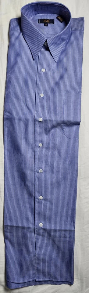 Camisa de vestir XMI azul con botones a rayas algodón manga larga talla 16 R Foto 2 de 4