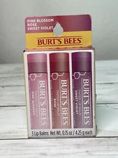 Burt's Bees Tinted Lip Balm - Set of 3 - Pink Blossom, Rose, Sweet Violet - NEW