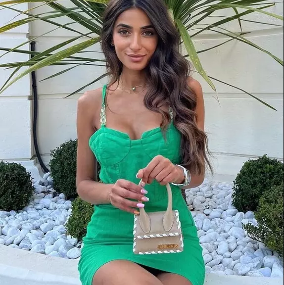 Emerald green bandage top frill hem bodycon dress
