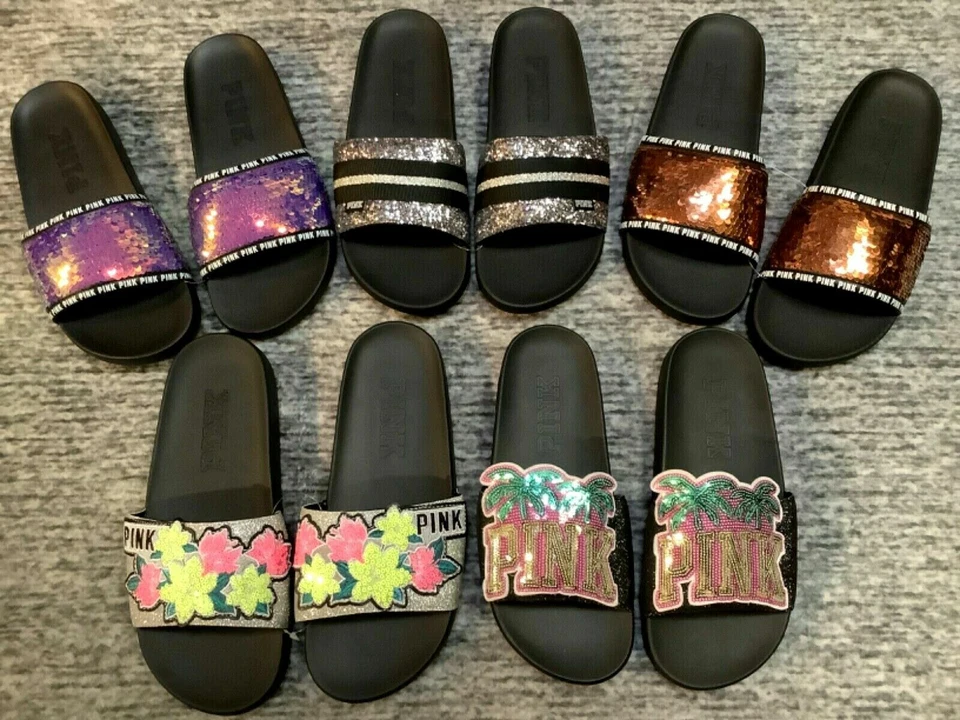 Victoria's Secret розовый блестящий горки сандалии омбре цветочный ладони розового золота редкая NIP - Изображение 2 из 4