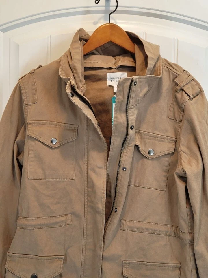 MARKET SPRUCE Kathleen Cargo Jacket with removable Hood Tan Size