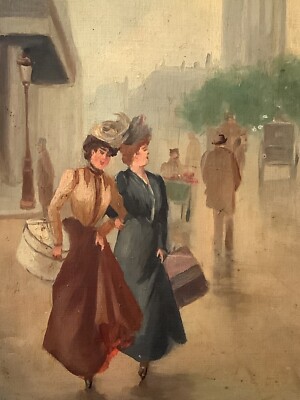 Early 20th Century - French Belle-Epoque Painting Signed  - Elegant Women