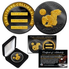 Apolo 11 50 Aniversario NASA Espacio 32MM Medalla Robbins 24K y RUTENIO NEGRO