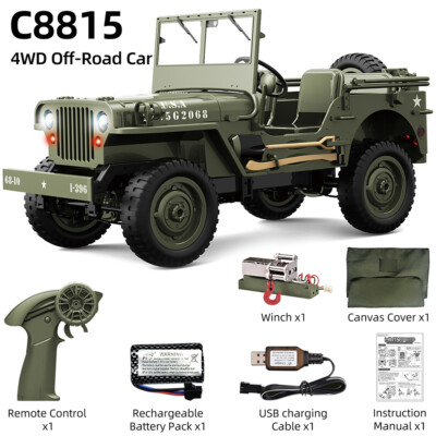 JJRC C8815 RC Jeep 2.4G 4WD Truck Car Winch Canvas Cover Off-Road Sender Auto