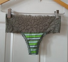 AERIE FLORAL AND STRIPED THONG PANTY, SIZE XS