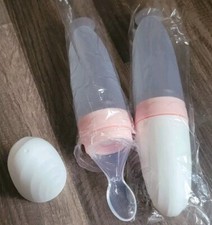 2 Pink  White Silicone Refillable Squeeze Dispensing Feeding Spoons Baby Food