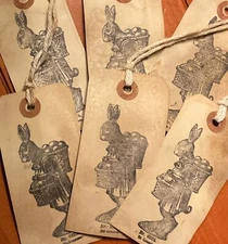 3 Lg. Primitive Bunny Hang Tags Faux Chocolate Foil Bunny Tags