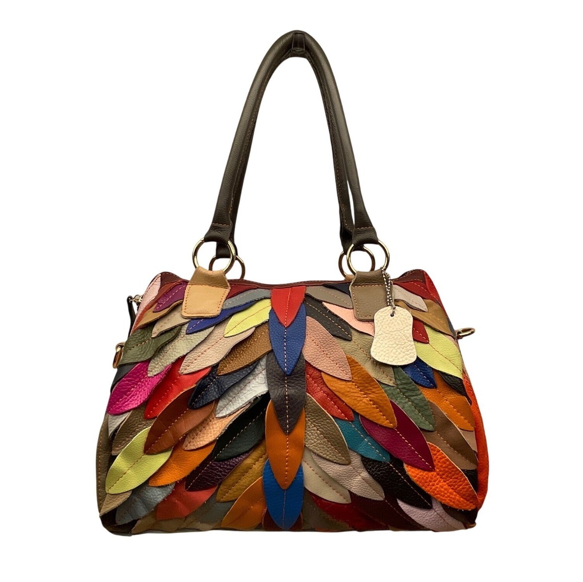 Handcrafted Multicolored Leather Patchwork With Dual Handles  display picture 1