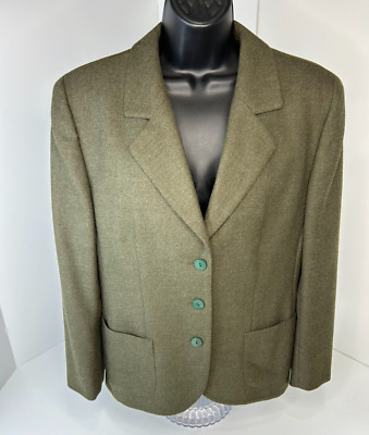Brioni Blazer Women 46 Olive Green 100% Wool Made in Italy Three buttons