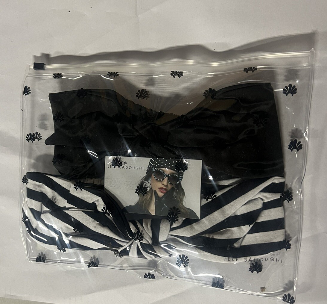 Lele Sadoughi Set of 2 Betty Headbands Striped Solid Black  display picture 1