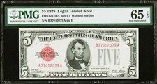 $5 1928 Legal Tender Note PMG 65EPQ