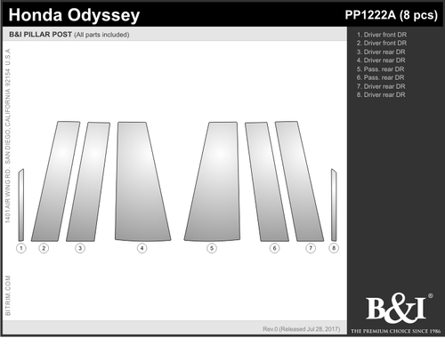 CHROME PILLAR POSTS FOR HONDA ODYSSEY 2018-2025 (8 PIECE SET) - Picture 2 of 2