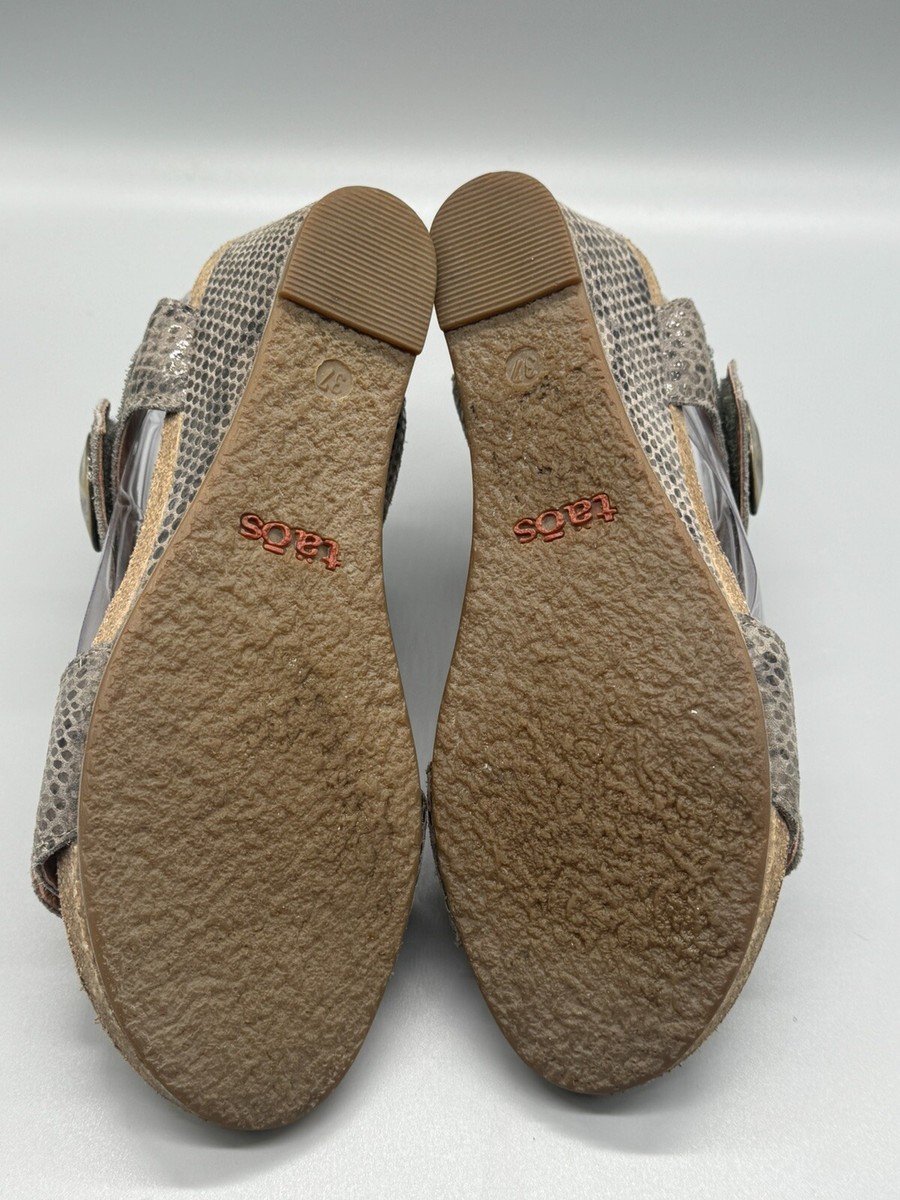 Taos Pyramid Taupe Leather Snakeskin Wedge Sandals Bronze  display picture 1