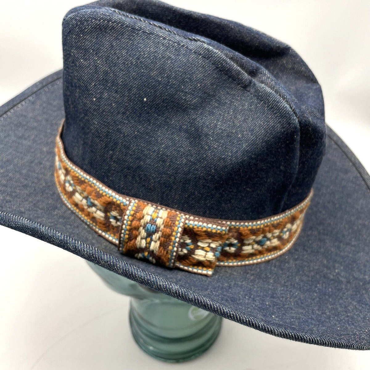 Vintage 1970s Blue Denim Western Trucker Cowboy Hat Size M 7 