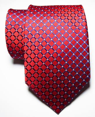 New Classic Checks Red Blue White JACQUARD WOVEN 100% Silk Men's Tie Necktie