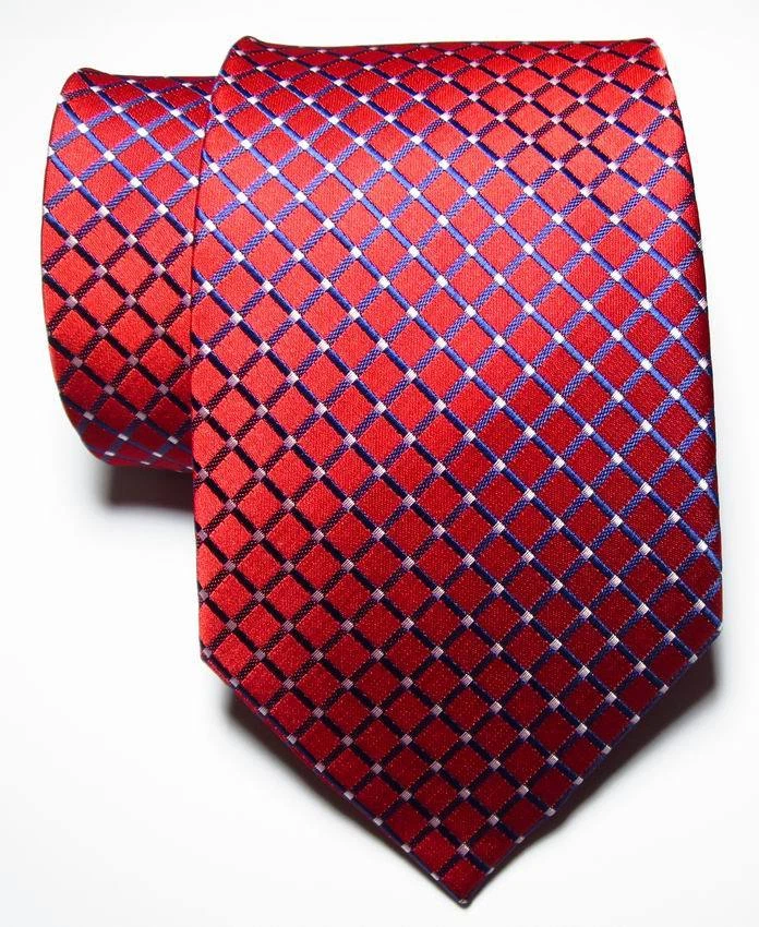 Nueva Corbata Clásica a Cuadros Rojo Azul Blanco TEJIDA JACQUARD 100% Seda Para Hombre Foto 2 de 2