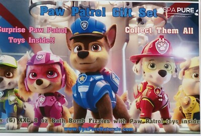 6 XL Bath bombs with Surprise PAW Patrol toys inside, collect them all, USA made