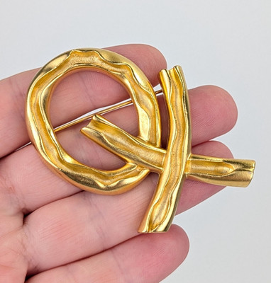 Vintage Brosche AJC ''OX'' Buchstaben Goldfarben Metall Retro Modeschmuck 1980er